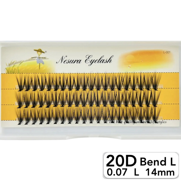 Nesura 20D eyelashes, L curve, length 14 mm, thickness 0,07 (premium)