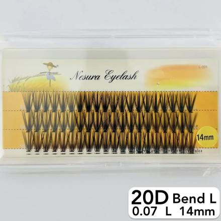 Nesura 20D eyelashes, L curve, length 14 mm, thickness 0,07 (premium)
