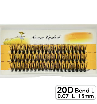 Nesura 20D eyelashes, L curve, length 15 mm, thickness 0,07 (premium)