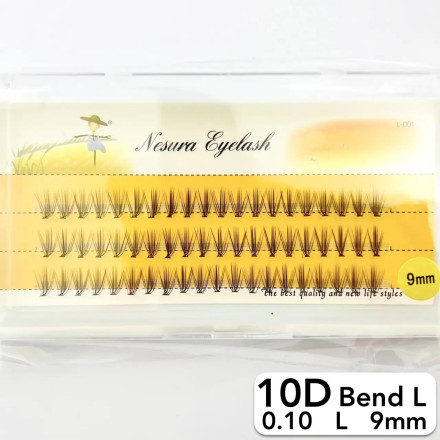 Nesura 10D eyelashes, L curve, length 9 mm, thickness 0,10 (premium)
