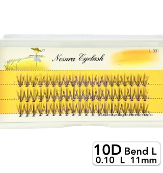 Nesura 10D eyelashes, L curve, length 11 mm, thickness 0,10 (premium)