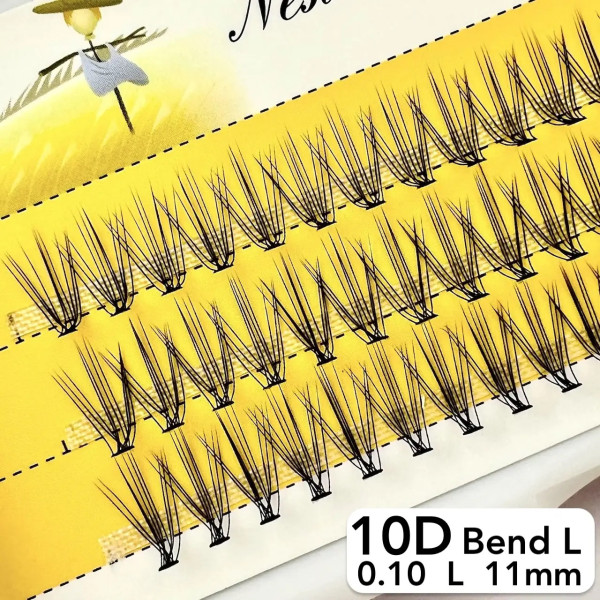 Nesura 10D eyelashes, L curve, length 11 mm, thickness 0,10 (premium)