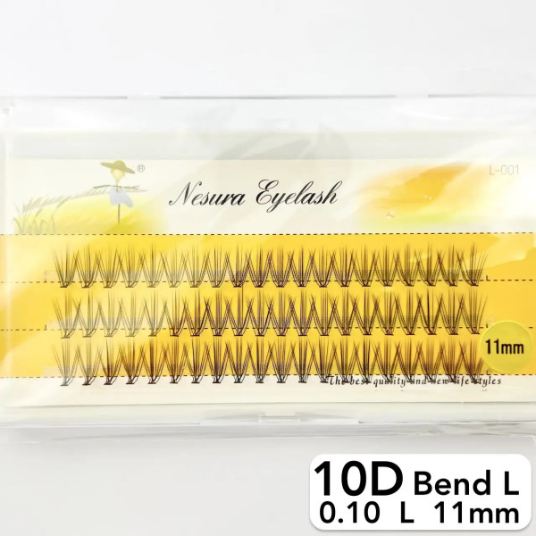 Nesura 10D eyelashes, L curve, length 11 mm, thickness 0,10 (premium)