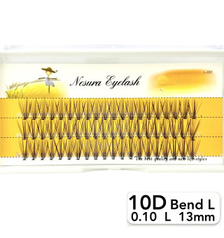 Nesura 10D eyelashes, L curve, length 13 mm, thickness 0,10 (premium)