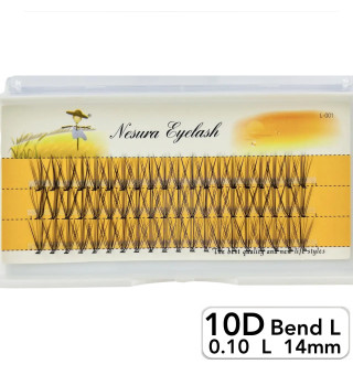 Nesura 10D eyelashes, L curve, length 14 mm, thickness 0.10 (premium)