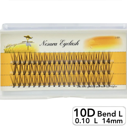 Nesura 10D eyelashes, L curve, length 14 mm, thickness 0.10 (premium)