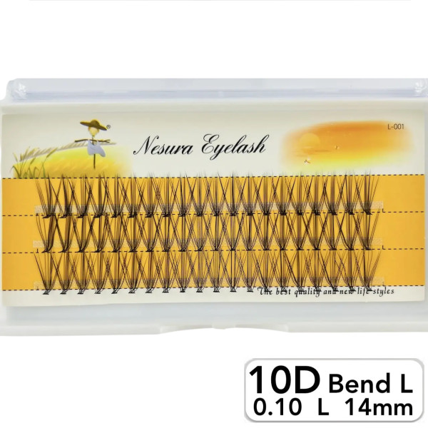 Nesura 10D eyelashes, L curve, length 14 mm, thickness 0.10 (premium)