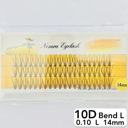 Nesura 10D eyelashes, L curve, length 14 mm, thickness 0.10 (premium)