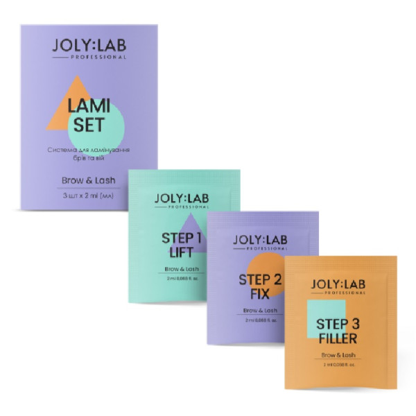 Система для ламинирования бровей и ресниц JolyLab 3 шага в одном наборе, 2*3 мл