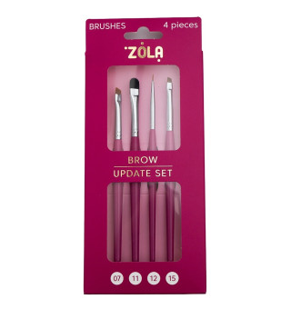 Набір пензлів для брів ZOLA Brow Update Set (4 шт), малинова упаковка