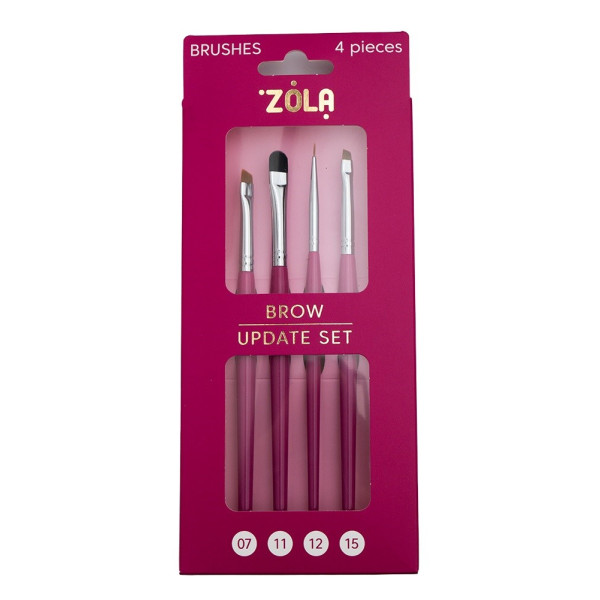 Набор кистей для бровей ZOLA Brow Update Set (4 шт), малиновая упаковка