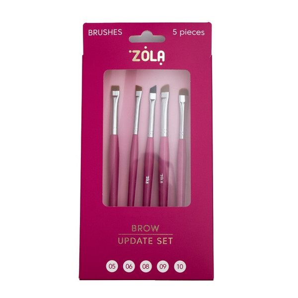 Набір пензлів для брів ZOLA Brow Update Set (5 шт), малинова упаковка