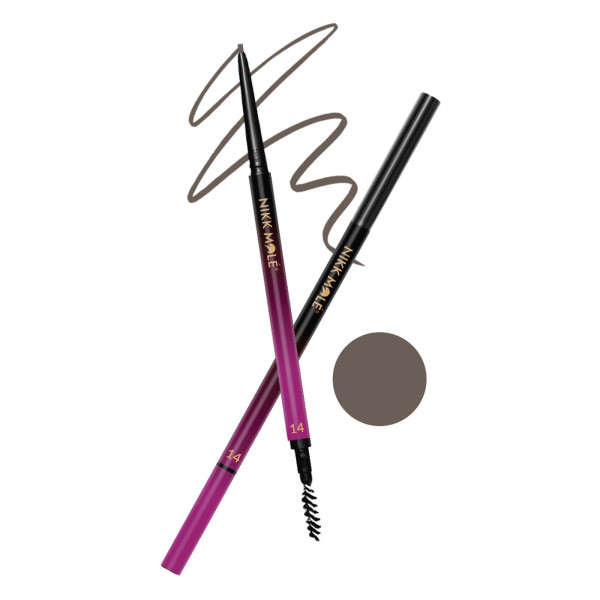 Mechanical ultra-thin brow pencil Nikk Mole #14 with brush, Ash Brown