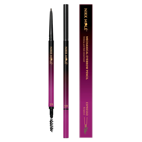 Mechanical ultra-thin brow pencil Nikk Mole #19 with brush, Espresso