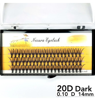 Nesura 20D eyelashes, D curl, length 14 mm, thickness 0.10 (dark)