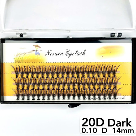 Nesura 20D eyelashes, D curl, length 14 mm, thickness 0.10 (dark)