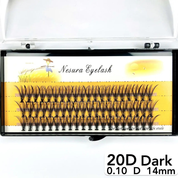 Nesura 20D eyelashes, D curl, length 14 mm, thickness 0.10 (dark)