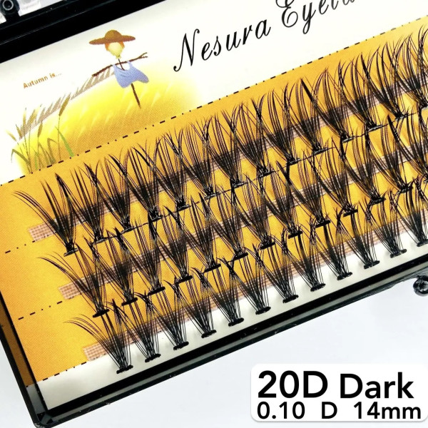 Nesura 20D eyelashes, D curl, length 14 mm, thickness 0.10 (dark)