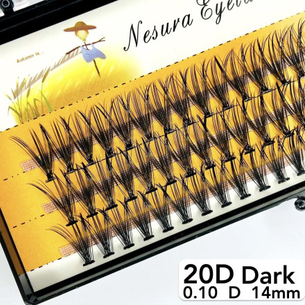 Nesura 20D eyelashes, D curl, length 14 mm, thickness 0.10 (dark)