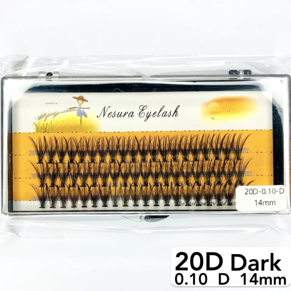 Nesura 20D eyelashes, D curl, length 14 mm, thickness 0.10 (dark)