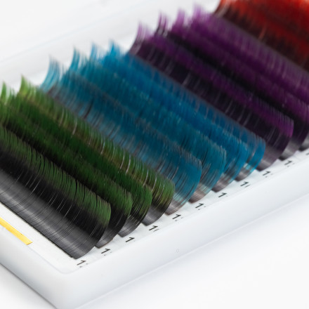 Ресницы color ombre 16 линий ALIAS Red/Violet/Blue/Green mix C, 0.10, 10–12 мм