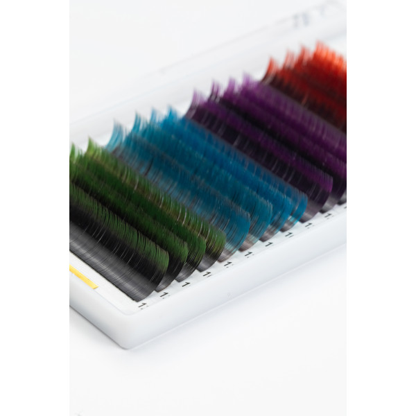 ALIAS color ombre eyelashes 16 Lines Red/Violet/Blue/Green Mix CC, 0.07, 10–12 mm