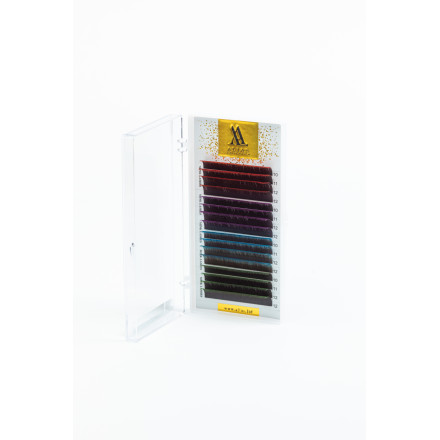 Ресницы color ombre 16 линий ALIAS Red/Violet/Blue/Green mix CC, 0.10, 10–12 мм
