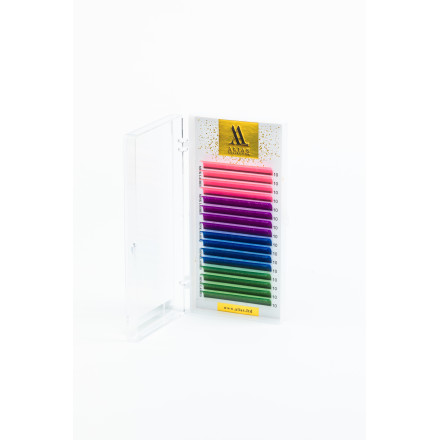ALIAS color ombre eyelashes 16 Lines Pink Neon/Violet/Blue/Green Mix CC, 0.07, 10–12 mm