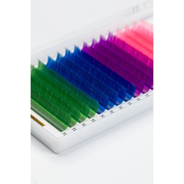 ALIAS color ombre eyelashes 16 Lines Pink Neon/Violet/Blue/Green Mix CC, 0.07, 10–12 mm