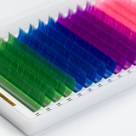 ALIAS color ombre eyelashes 16 Lines Pink Neon/Violet/Blue/Green Mix C, 0.07, 10–12 mm