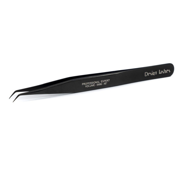 Пінцет для нарощування вій Design Lashes L 6 мм 45° (чорний)