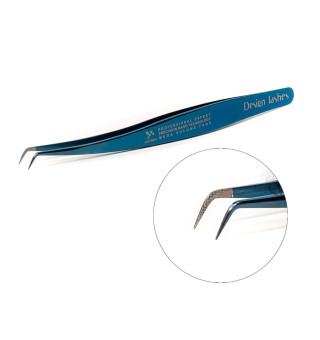 Pęseta do przedłużania rzęs Design Lashes z powłoką nano L 6 mm (niebieski)