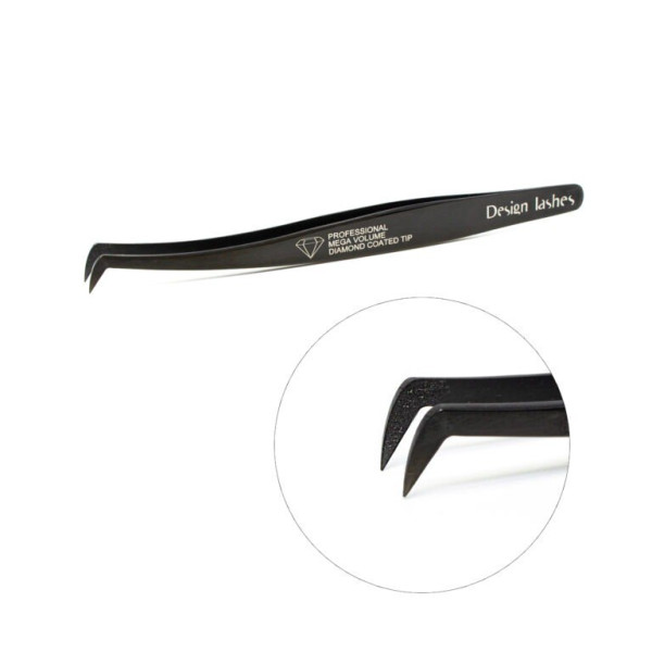 Пінцет для нарощування вій Design Lashes сокирка diamond (чорний)