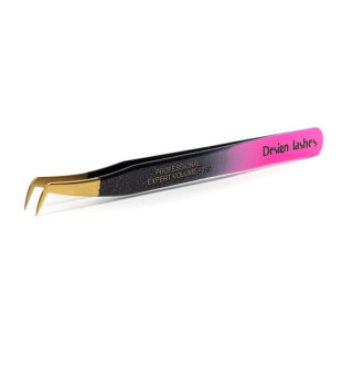 Eyelash extension tweezers Design Lashes boot with thin tip (black-pink)