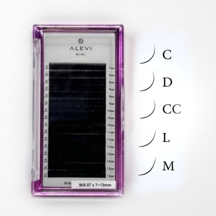 Black lashes 16 lines ALEVI mini mix M, 0.07, 7–13 mm