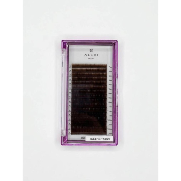 Ресницы dark brown 16 линий ALEVI mini mix L, 0.07, 7–13 мм