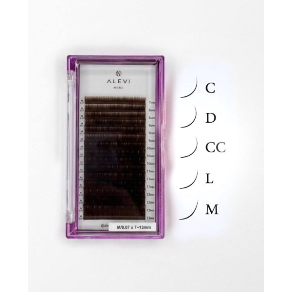 Ресницы dark brown 16 линий ALEVI mini mix L, 0.07, 7–13 мм