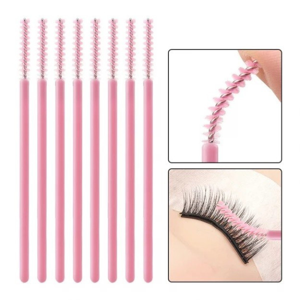 Eyebrow and eyelash brushes, pink, 50 pcs (thin)