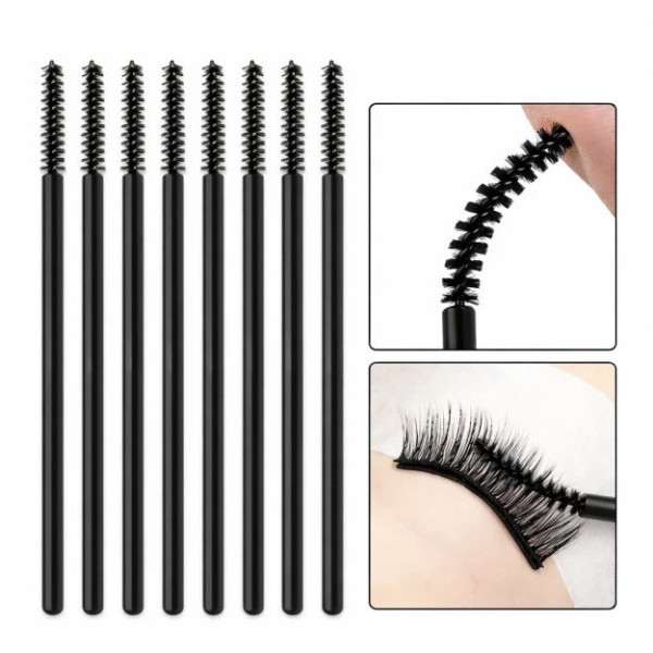 Eyebrow and eyelash brushes, black, 50 pcs (thin)