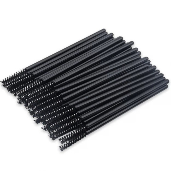 Eyebrow and eyelash brushes, black, 50 pcs (thin)