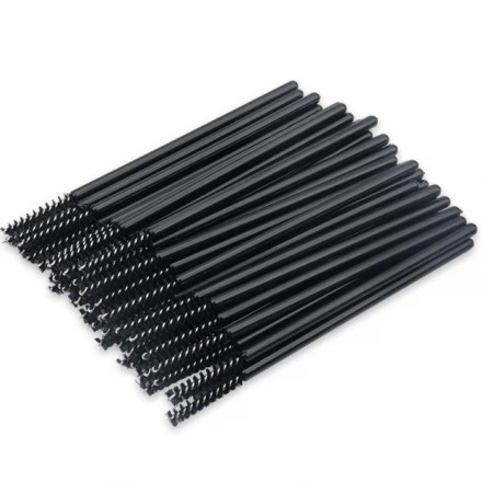 Eyebrow and eyelash brushes, black, 50 pcs (thin)