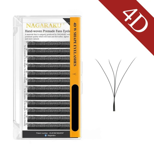 Eyelashes Nagaraku Mix D W-shape 4D, 0.07, 8-12 mm