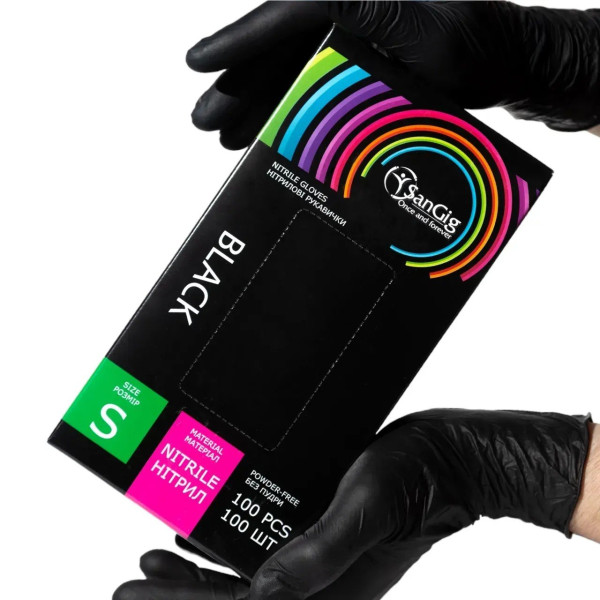 SanGig Black Nitrile Gloves, S (100 pcs/pack)