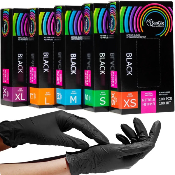 SanGig Black Nitrile Gloves, M (100 pcs/pack)