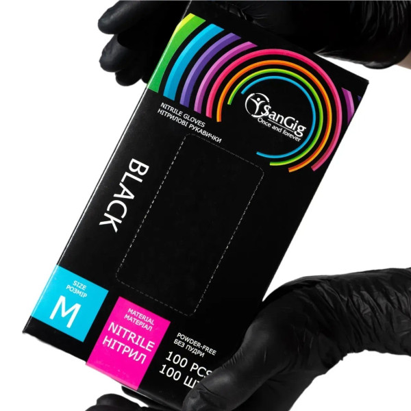 SanGig Black Nitrile Gloves, M (100 pcs/pack)