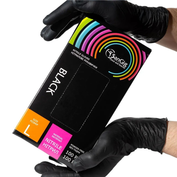SanGig Black Nitrile Gloves, L (100 pcs/pack)
