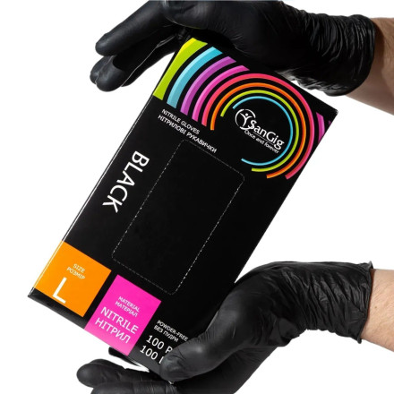 SanGig Black Nitrile Gloves, L (100 pcs/pack)