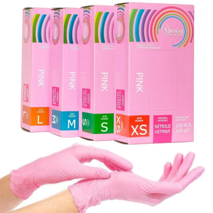 SanGig Pink Nitrile Gloves, S (100 pcs/pack)