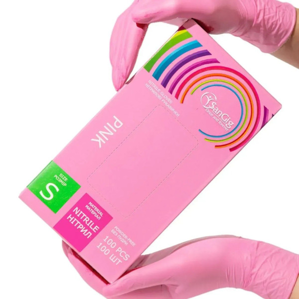 SanGig Pink Nitrile Gloves, S (100 pcs/pack)