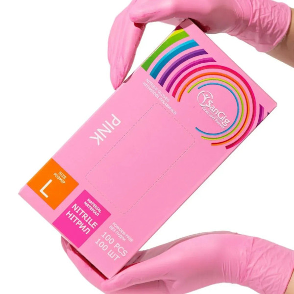 SanGig Pink Nitrile Gloves, L (100 pcs/pack)